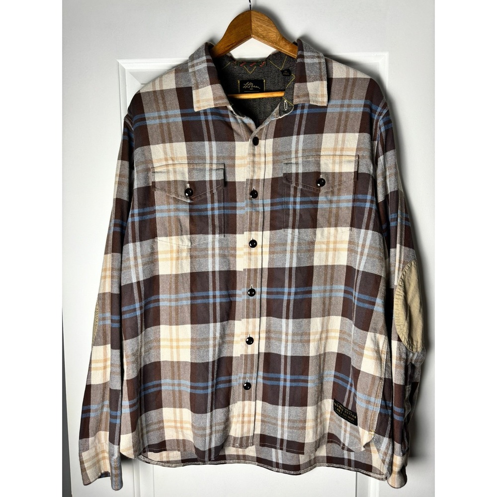 LL Bean x Todd Snyder Button Down Shirt Mens XL Brown Plaid Elbow Patch READ